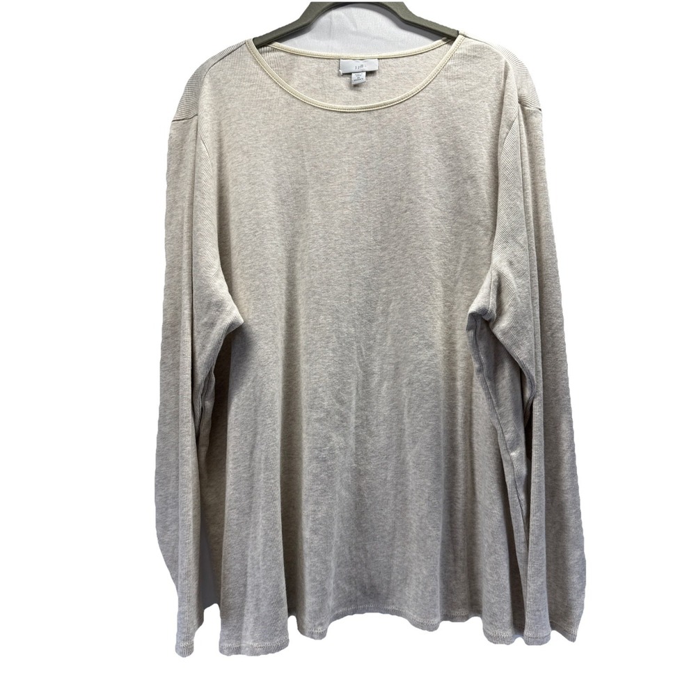 J Jill Women's Ribbed Pima Cotton Top Sz 2X Ivory Minimalist Long Sleeve Stretch